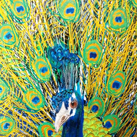 AT THE GALLERY Hand Crafted Peacock Resin Painting Pea Fowl - Picture 7 of 8